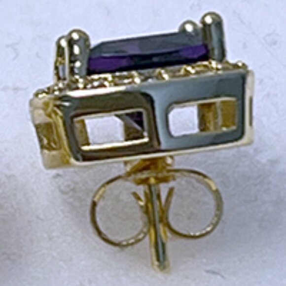 24k YG Plated 4Ct Created Amethyst Halo Princess Cut Stud Earrings - Picture 4 of 4